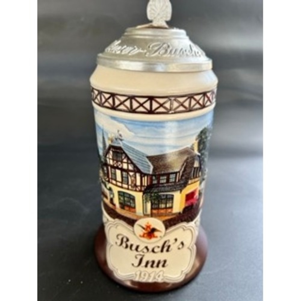 Anheuser-Busch Busch's Inn 1914 Beer Stein Lidded Ceramic Mug Vintage Collector